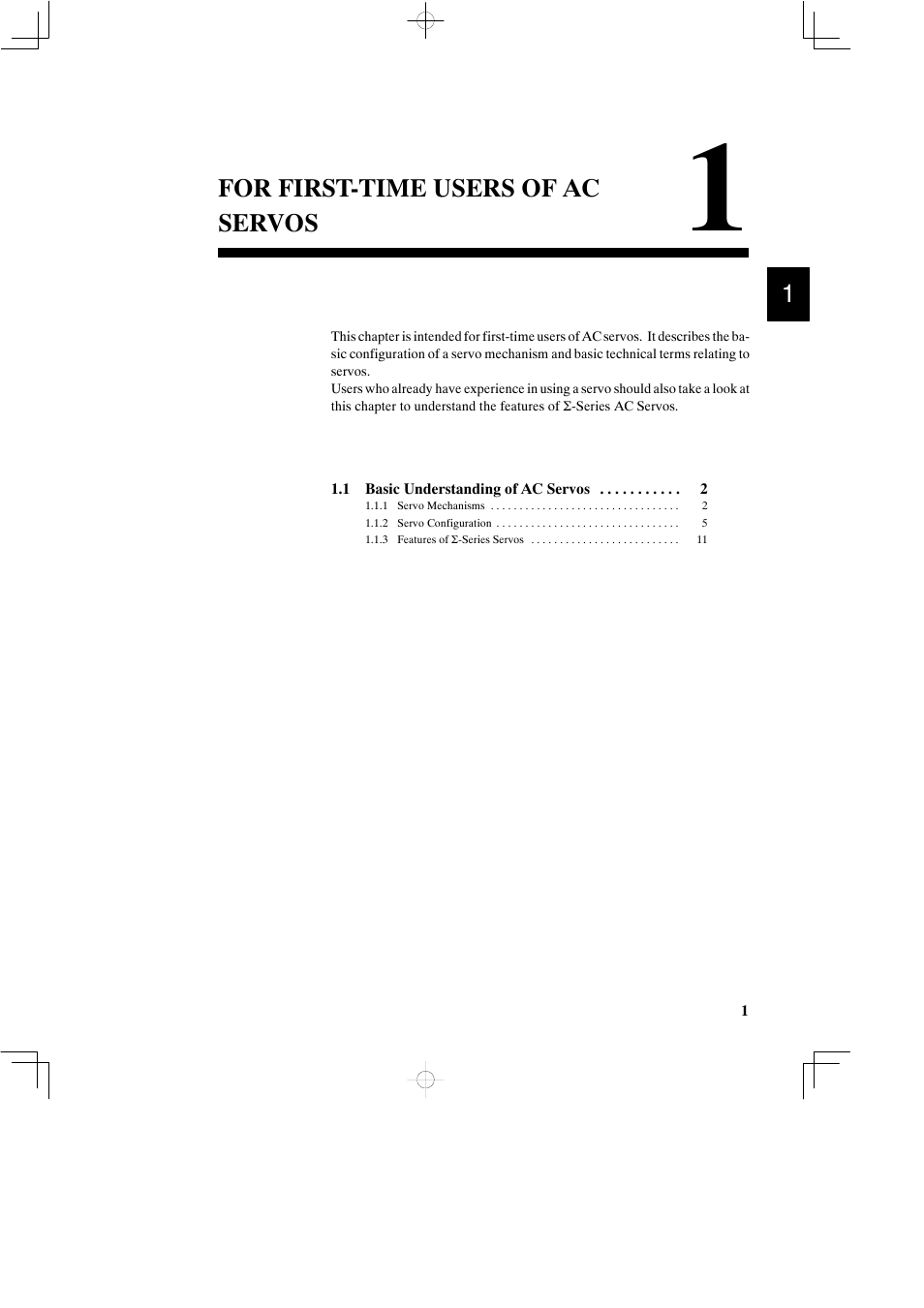 1 for first-time users of ac servos, For first-time users of ac servos | Yaskawa DR2 Sigma Servo User Manual | Page 15 / 513