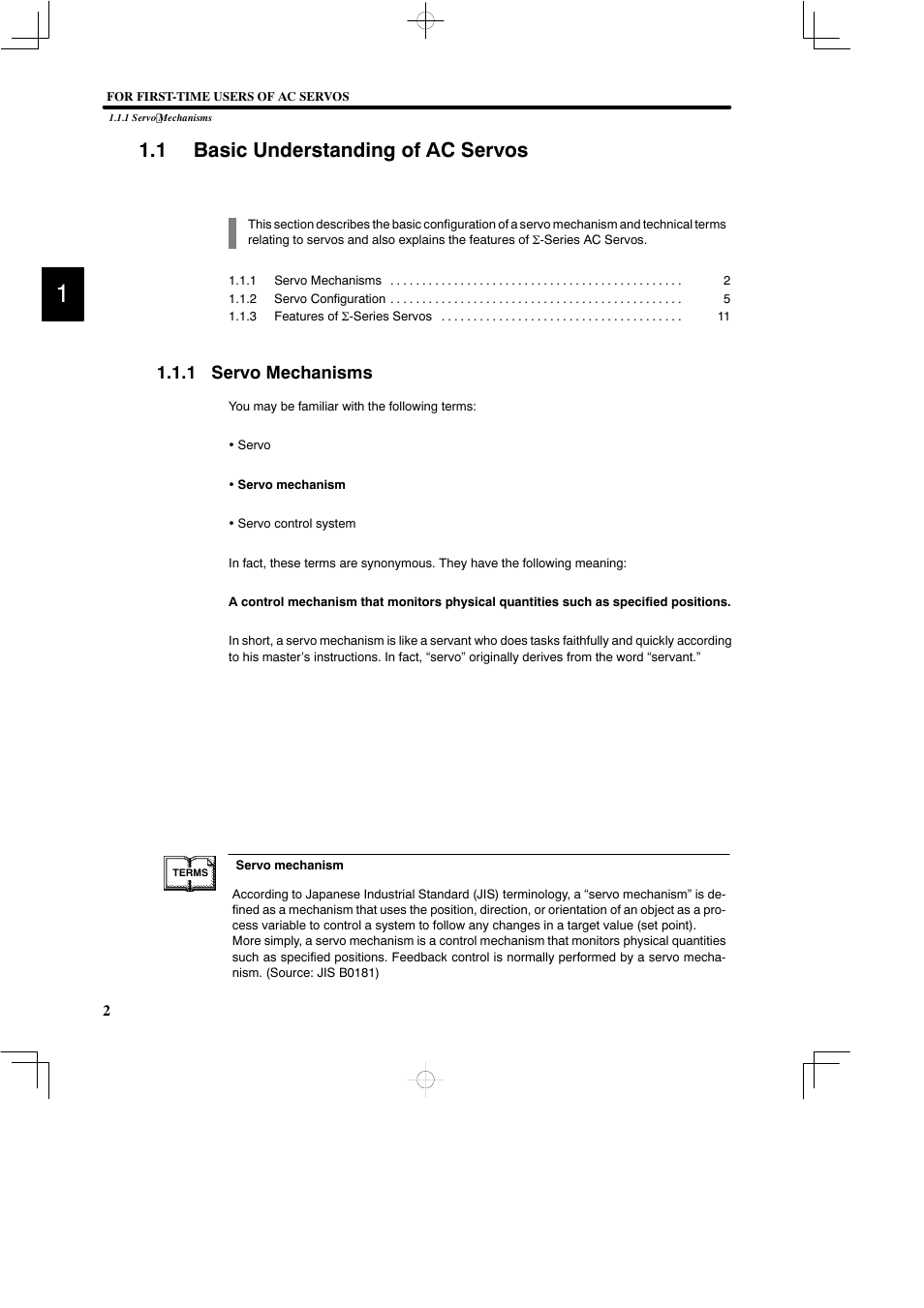 1 basic understanding of ac servos, 1 servo mechanisms | Yaskawa DR2 Sigma Servo User Manual | Page 16 / 513