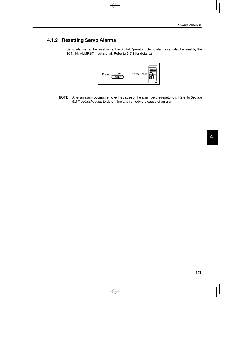 2 resetting servo alarms | Yaskawa DR2 Sigma Servo User Manual | Page 184 / 513