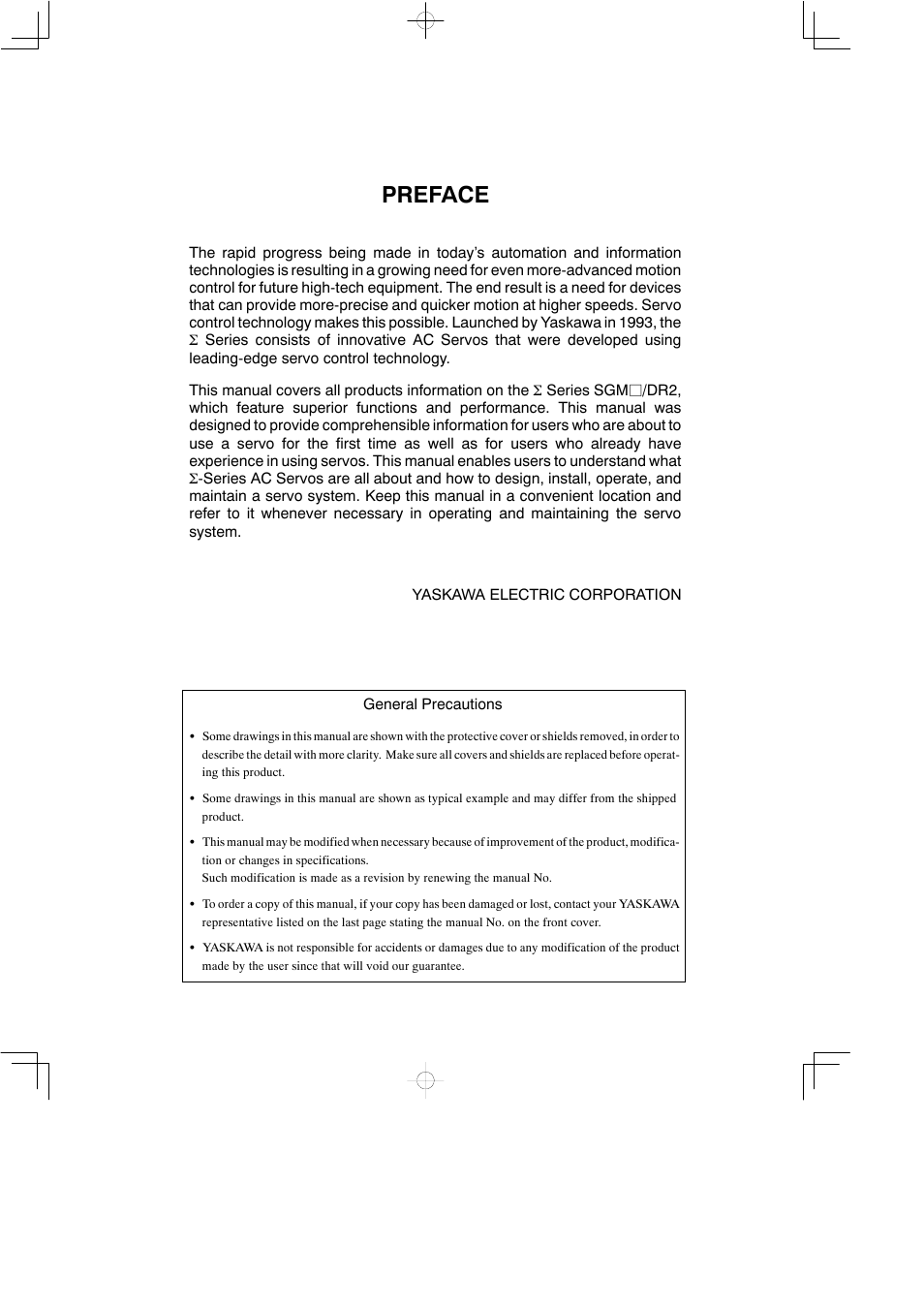 Preface | Yaskawa DR2 Sigma Servo User Manual | Page 2 / 513