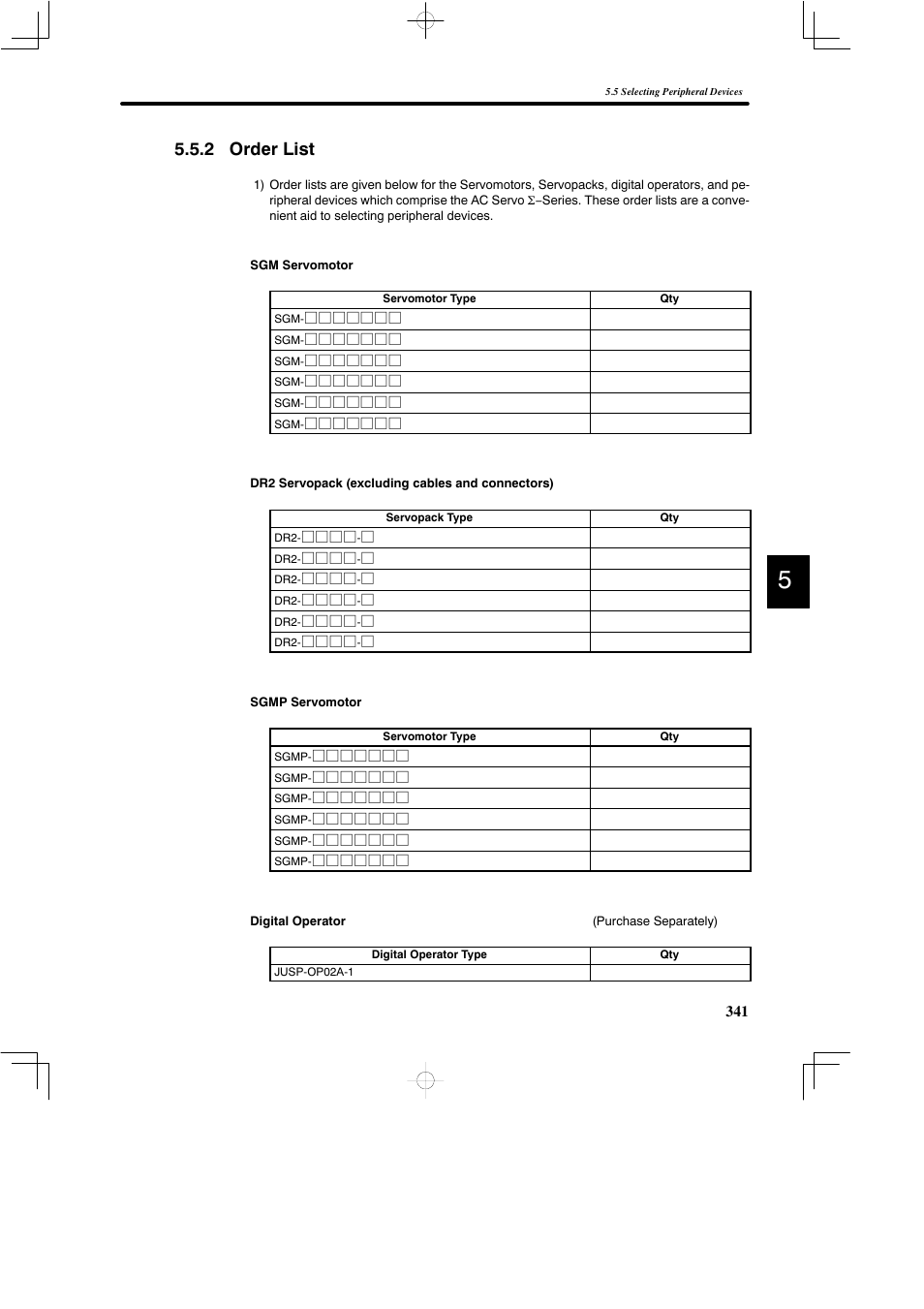 2 order list | Yaskawa DR2 Sigma Servo User Manual | Page 353 / 513