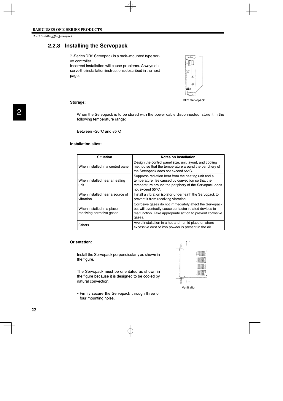 3 installing the servopack | Yaskawa DR2 Sigma Servo User Manual | Page 36 / 513