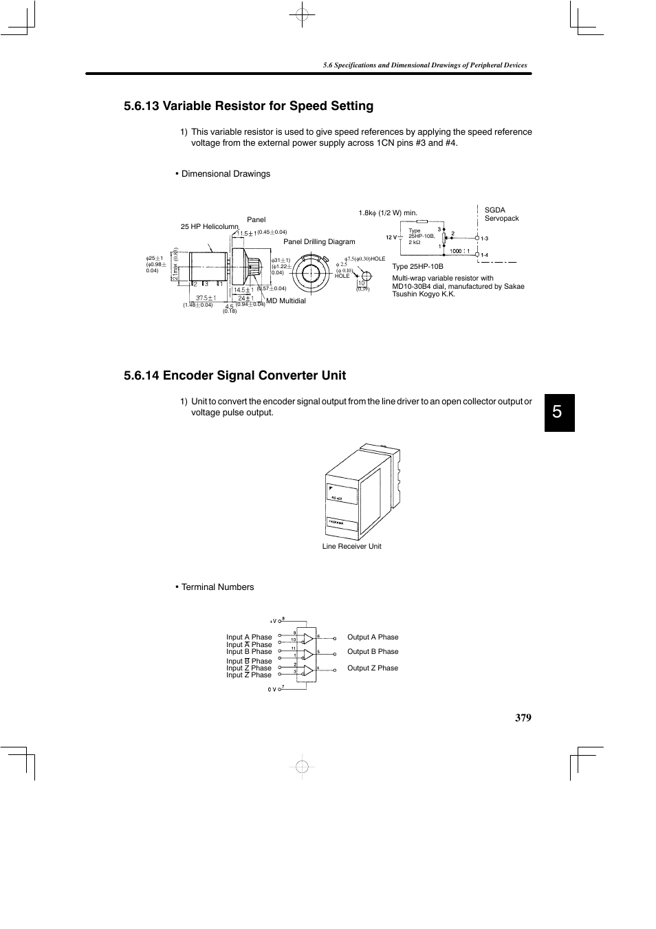 13 variable resistor for speed setting, 14 encoder signal converter unit | Yaskawa DR2 Sigma Servo User Manual | Page 391 / 513