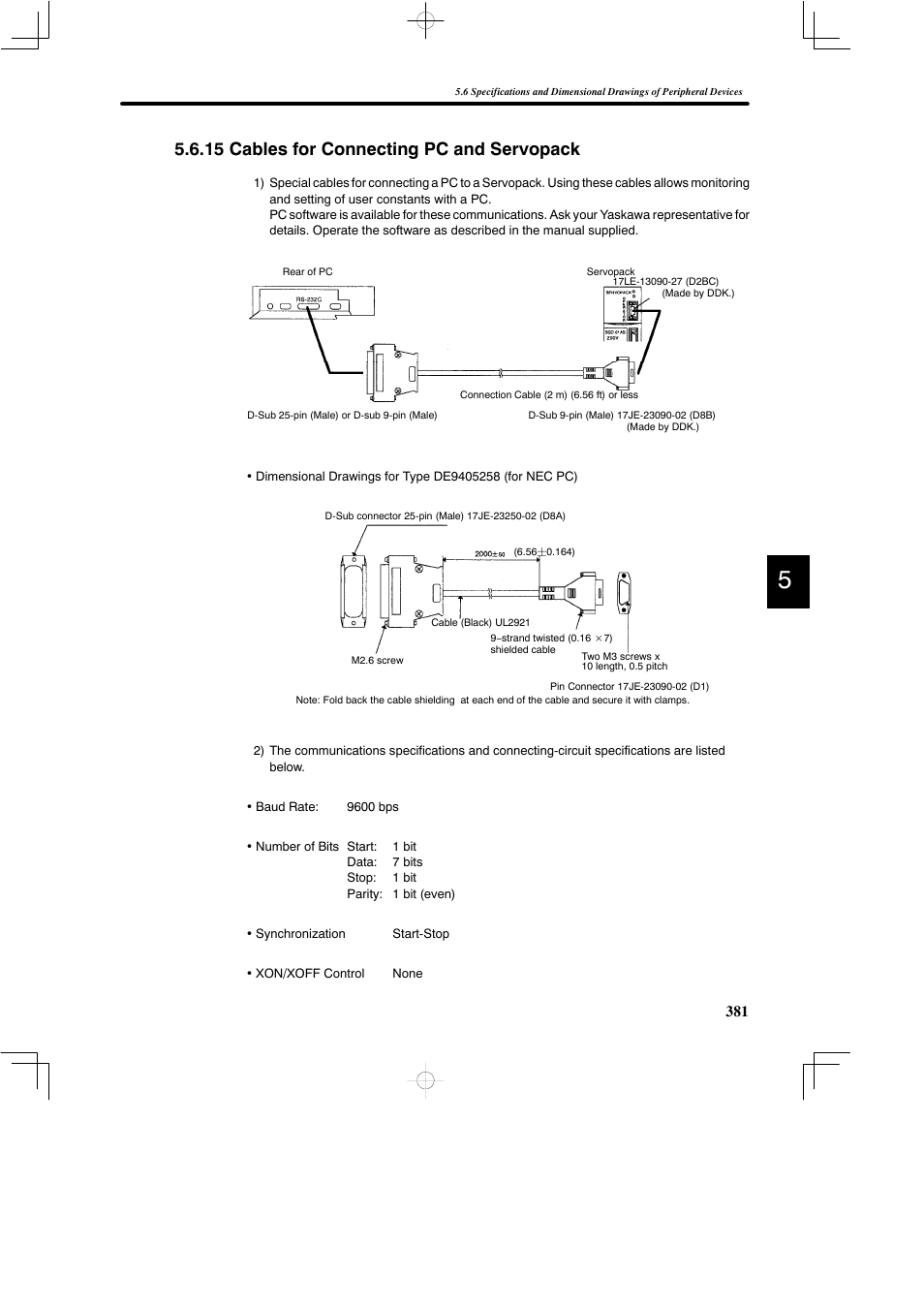 15 cables for connecting pc and servopack | Yaskawa DR2 Sigma Servo User Manual | Page 393 / 513