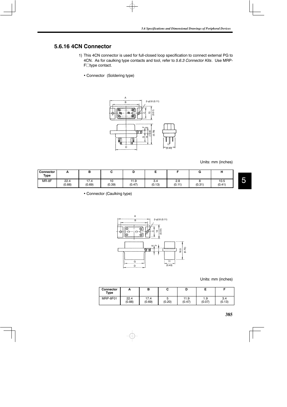 16 4cn connector, Units: mm (inches), Connector (caulking type) | Yaskawa DR2 Sigma Servo User Manual | Page 397 / 513