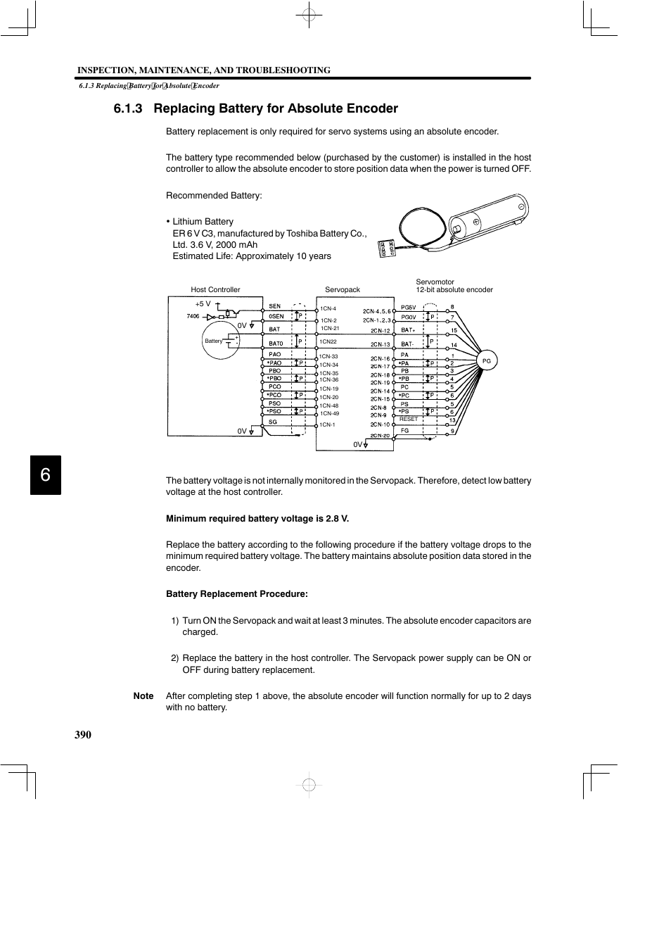 3 replacing battery for absolute encoder | Yaskawa DR2 Sigma Servo User Manual | Page 402 / 513