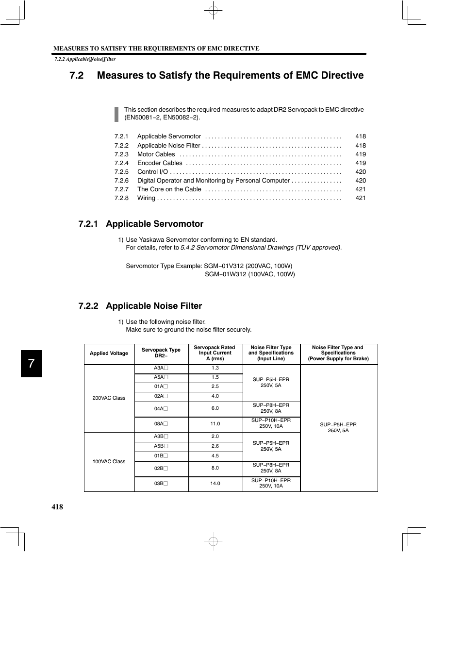 1 applicable servomotor, 2 applicable noise filter | Yaskawa DR2 Sigma Servo User Manual | Page 430 / 513