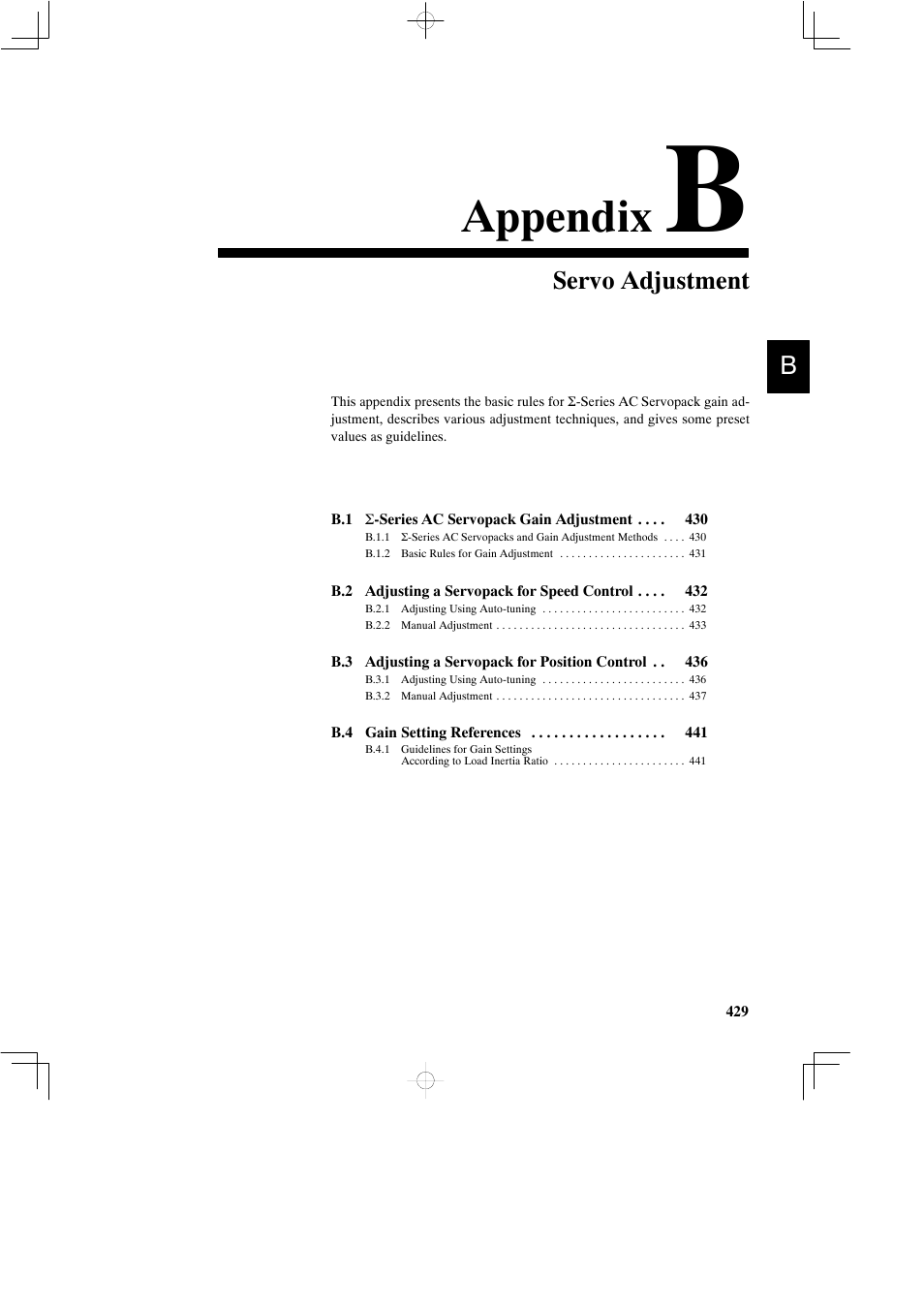 Appendix b servo adjustment, Appendix, Servo adjustment | Yaskawa DR2 Sigma Servo User Manual | Page 440 / 513