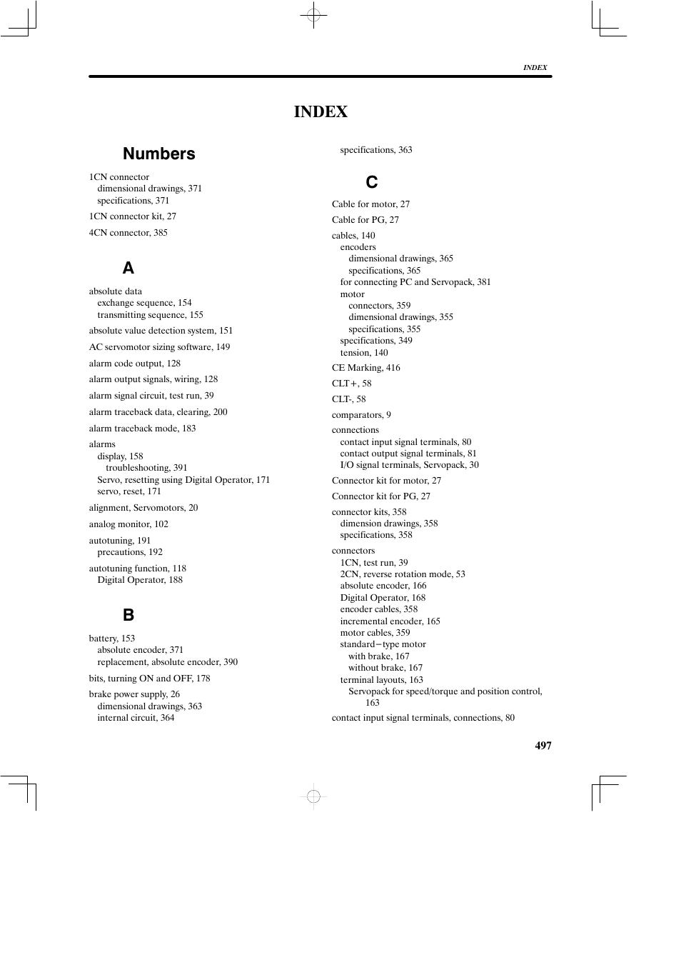 Index, Numbers, Index numbers | Yaskawa DR2 Sigma Servo User Manual | Page 505 / 513