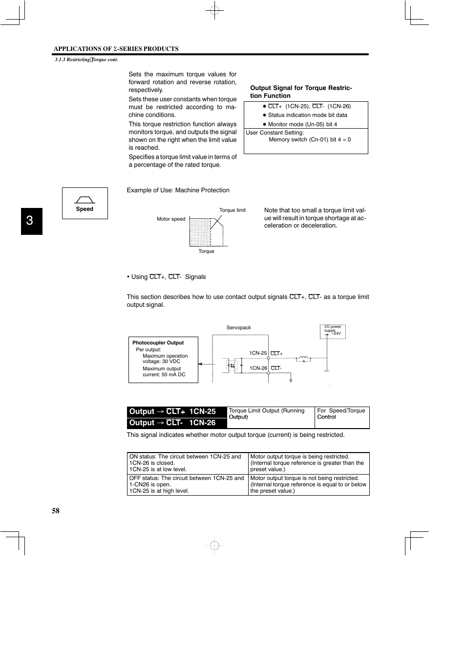 Output → clt+ 1cn-25, Output → clt- 1cn-26 | Yaskawa DR2 Sigma Servo User Manual | Page 71 / 513