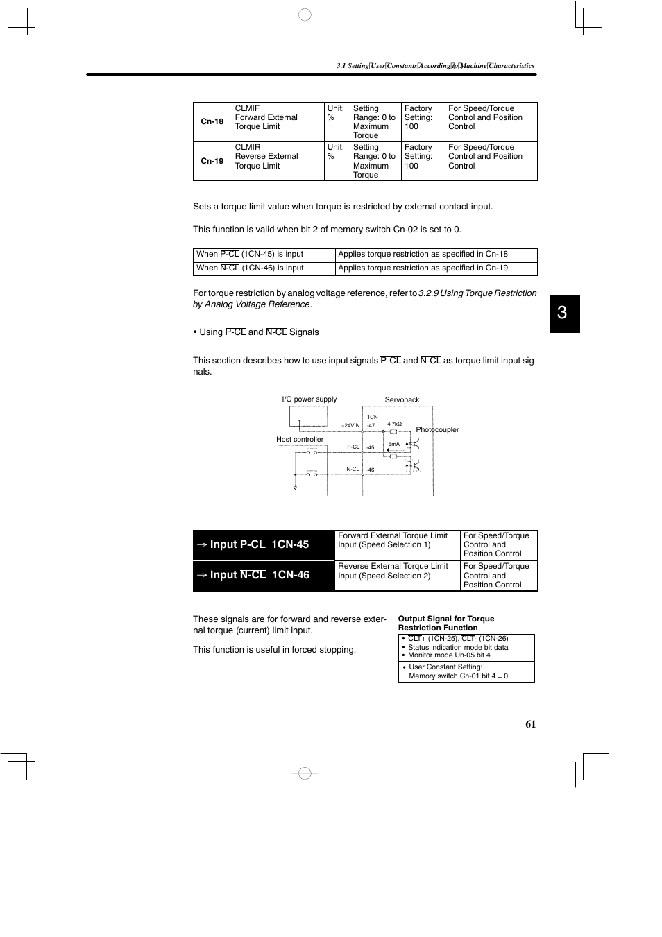 Input p-cl 1cn-45, Input n-cl 1cn-46 | Yaskawa DR2 Sigma Servo User Manual | Page 74 / 513