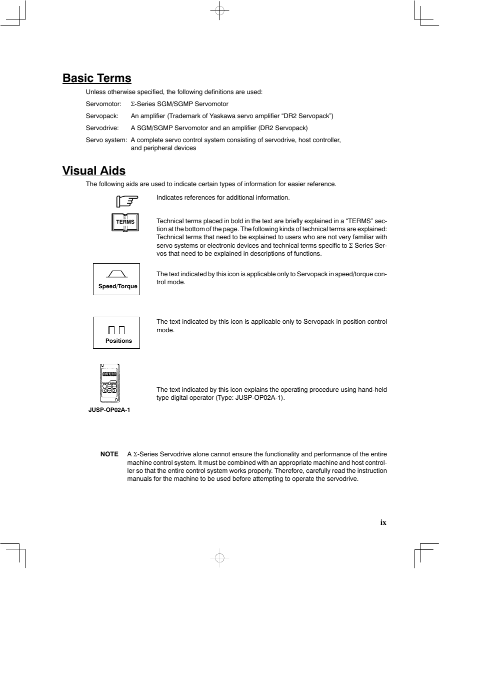Basic terms, Visual aids | Yaskawa DR2 Sigma Servo User Manual | Page 8 / 513