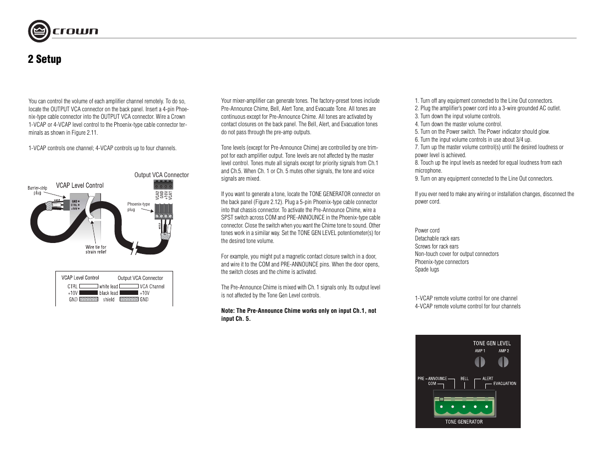 2 setup | Crown Audio 180MA User Manual | Page 12 / 20