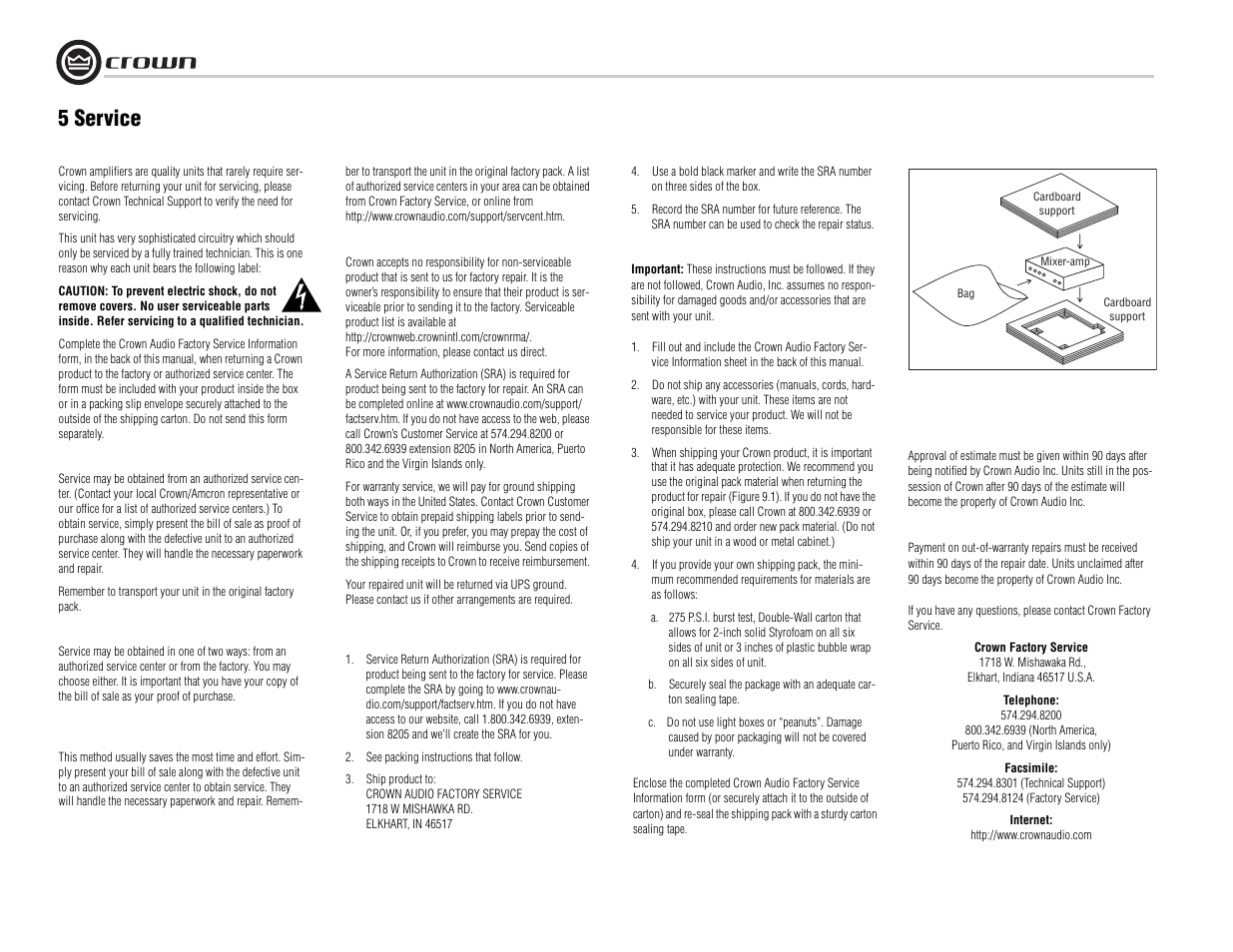 5 service | Crown Audio 180MA User Manual | Page 16 / 20