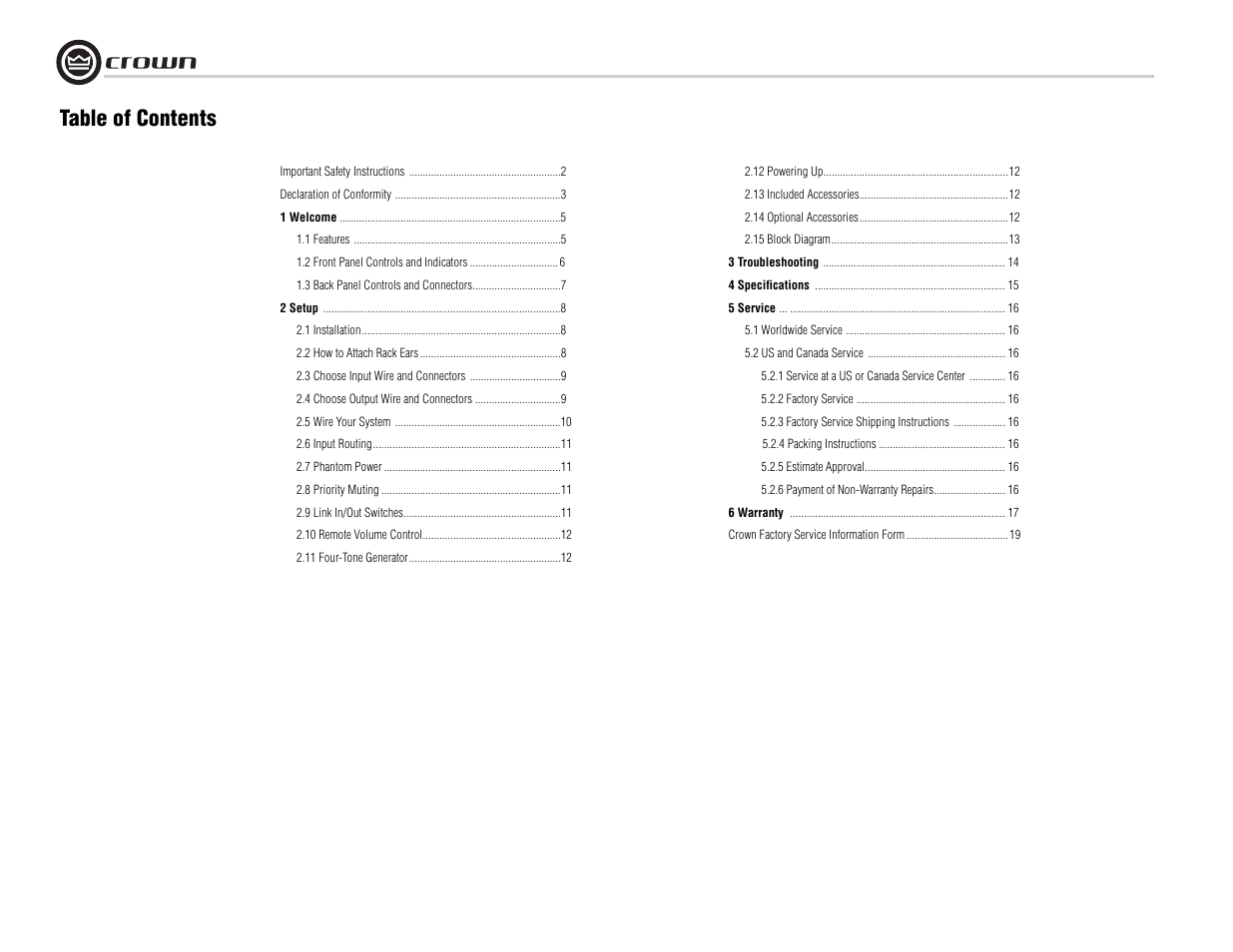 Crown Audio 180MA User Manual | Page 4 / 20