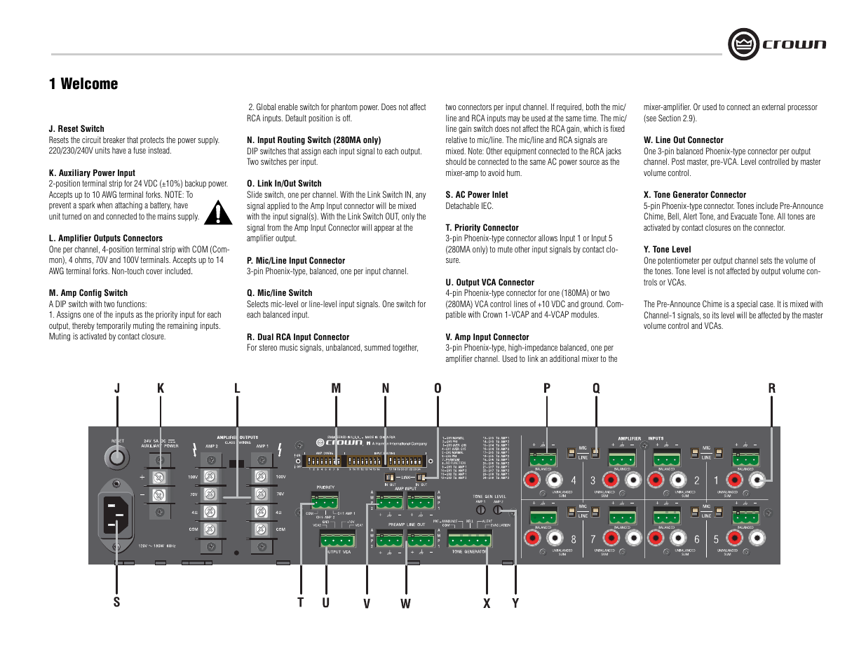 1 welcome | Crown Audio 180MA User Manual | Page 7 / 20