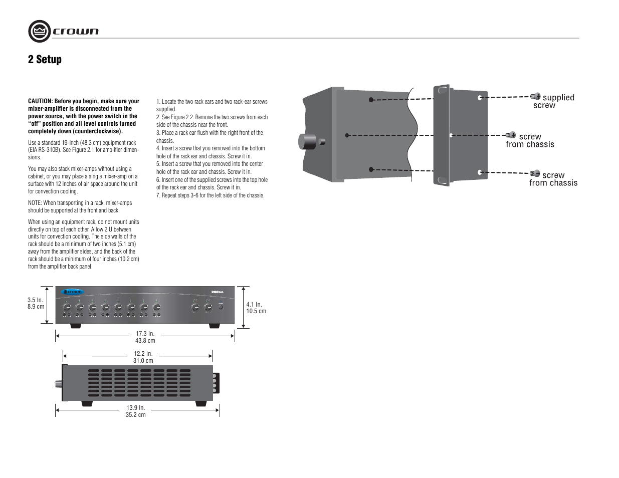 2 setup | Crown Audio 180MA User Manual | Page 8 / 20