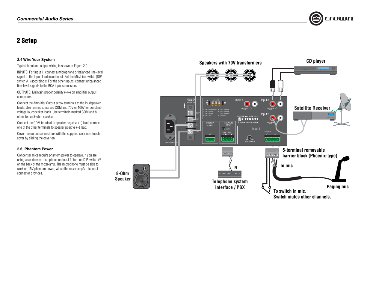 2 setup, Speakers with 70v transformers | Crown Audio 160MA User Manual | Page 11 / 24