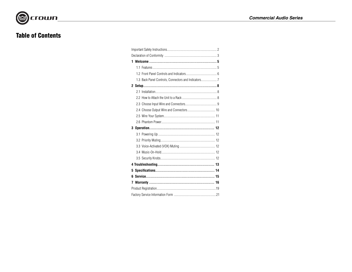 Crown Audio 160MA User Manual | Page 4 / 24