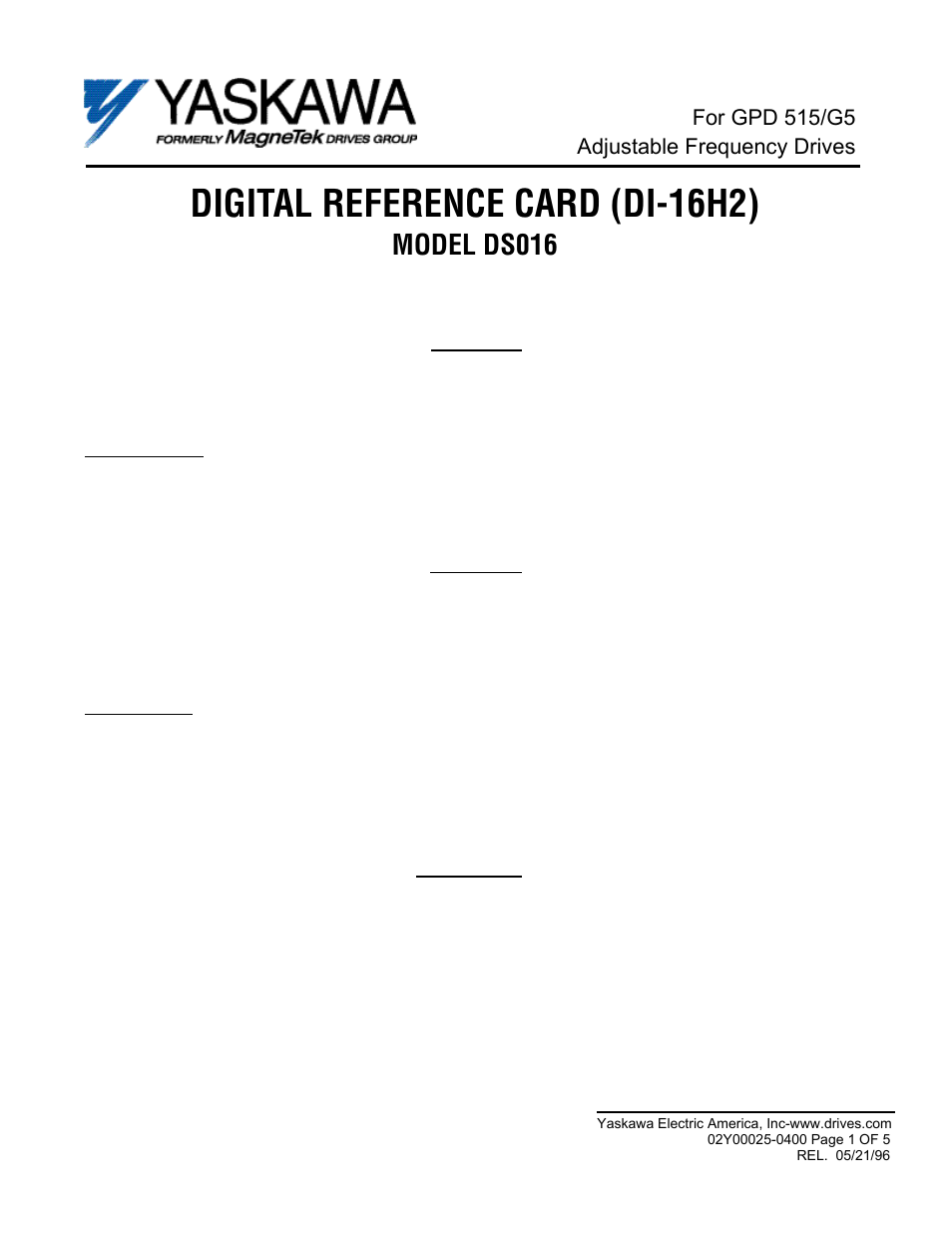 Yaskawa DI-16H2 User Manual | 5 pages