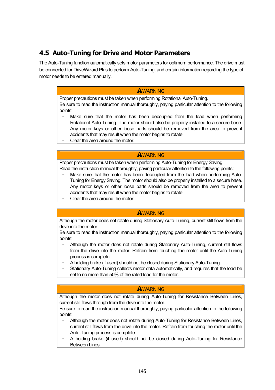 5 auto-tuning for drive and motor parameters, Auto-tuning for drive and motor parameters | Yaskawa DriveWizard Plus User Manual | Page 145 / 198