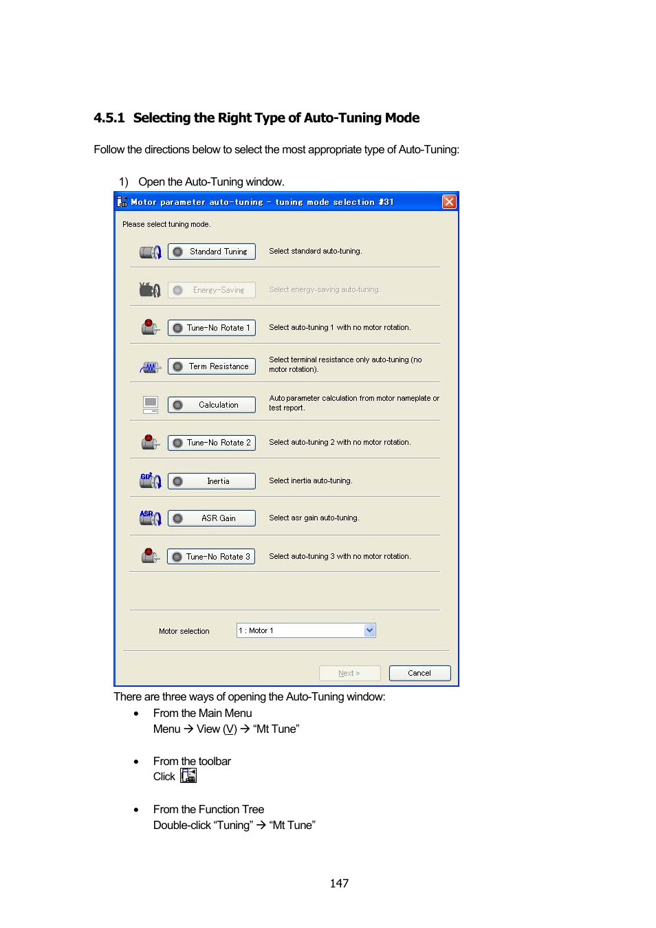 1 selecting the right type of auto-tuning mode, Selecting the right type of auto-tuning mode | Yaskawa DriveWizard Plus User Manual | Page 147 / 198