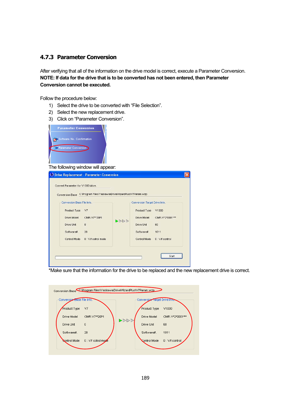 3 parameter conversion, Parameter conversion | Yaskawa DriveWizard Plus User Manual | Page 189 / 198