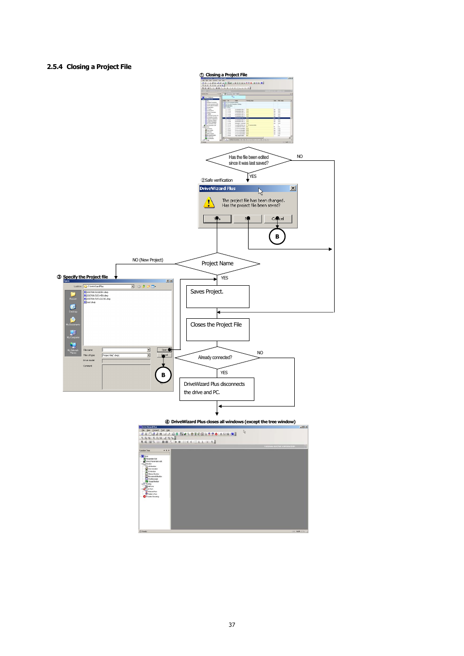 4 closing a project file, Closing a project file | Yaskawa DriveWizard Plus User Manual | Page 37 / 198
