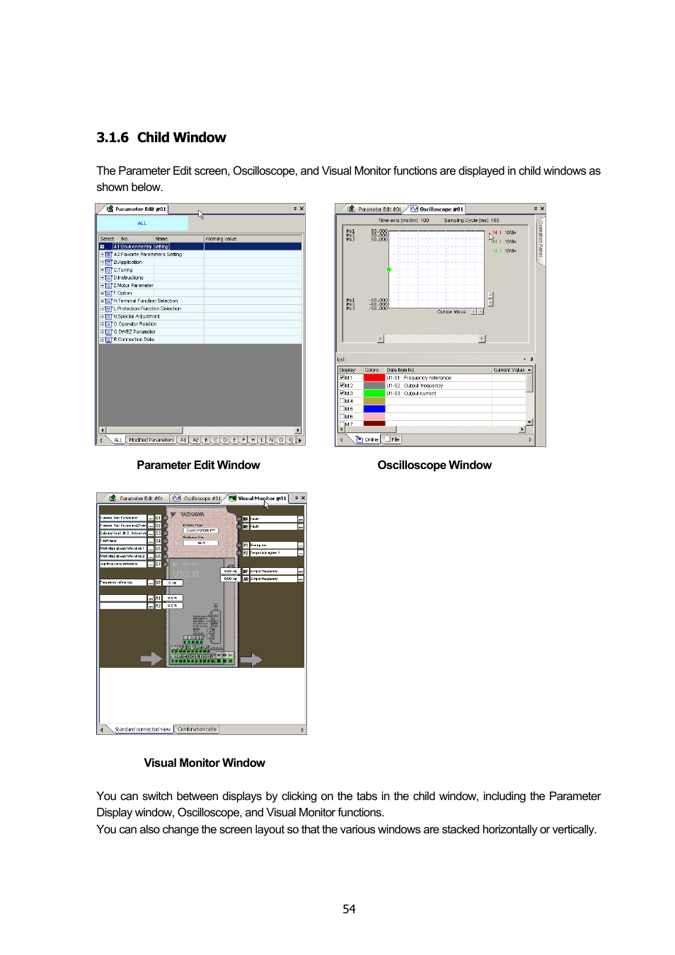 6 child window, Child window | Yaskawa DriveWizard Plus User Manual | Page 54 / 198