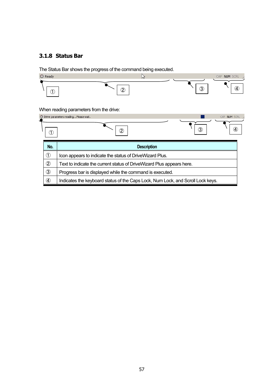 8 status bar, Status bar | Yaskawa DriveWizard Plus User Manual | Page 57 / 198
