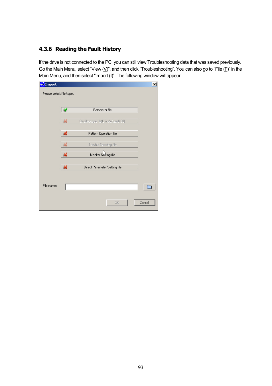 6 reading the fault history, Reading the fault history | Yaskawa DriveWizard Plus User Manual | Page 93 / 198