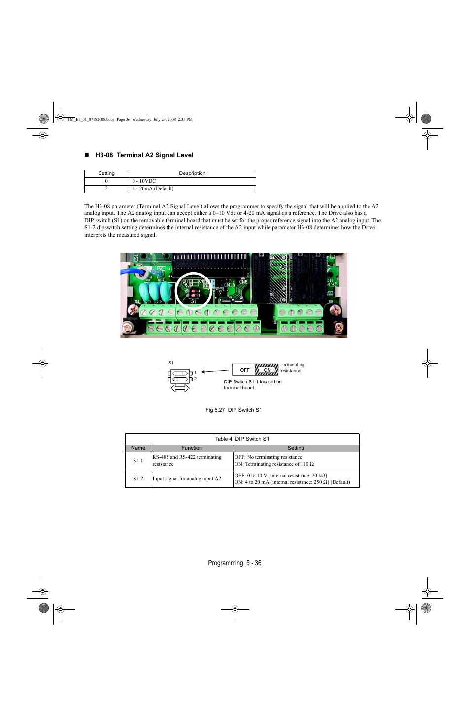 Programming 5 - 36 | Yaskawa E7 Drive User Manual User Manual | Page 110 / 244