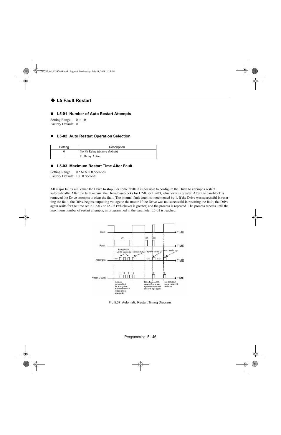 L5 fault restart -46, L5 fault restart | Yaskawa E7 Drive User Manual User Manual | Page 120 / 244