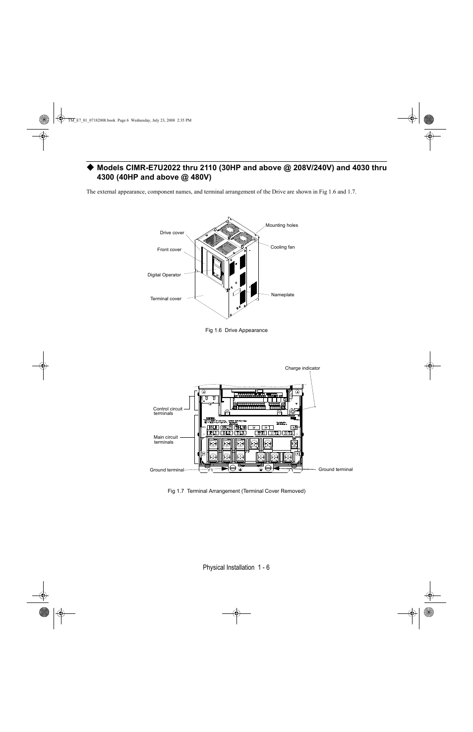 Physical installation 1 - 6 | Yaskawa E7 Drive User Manual User Manual | Page 16 / 244