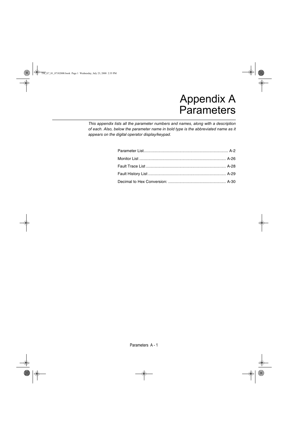 Appendix a - parameters, Appendix a parameters | Yaskawa E7 Drive User Manual User Manual | Page 169 / 244