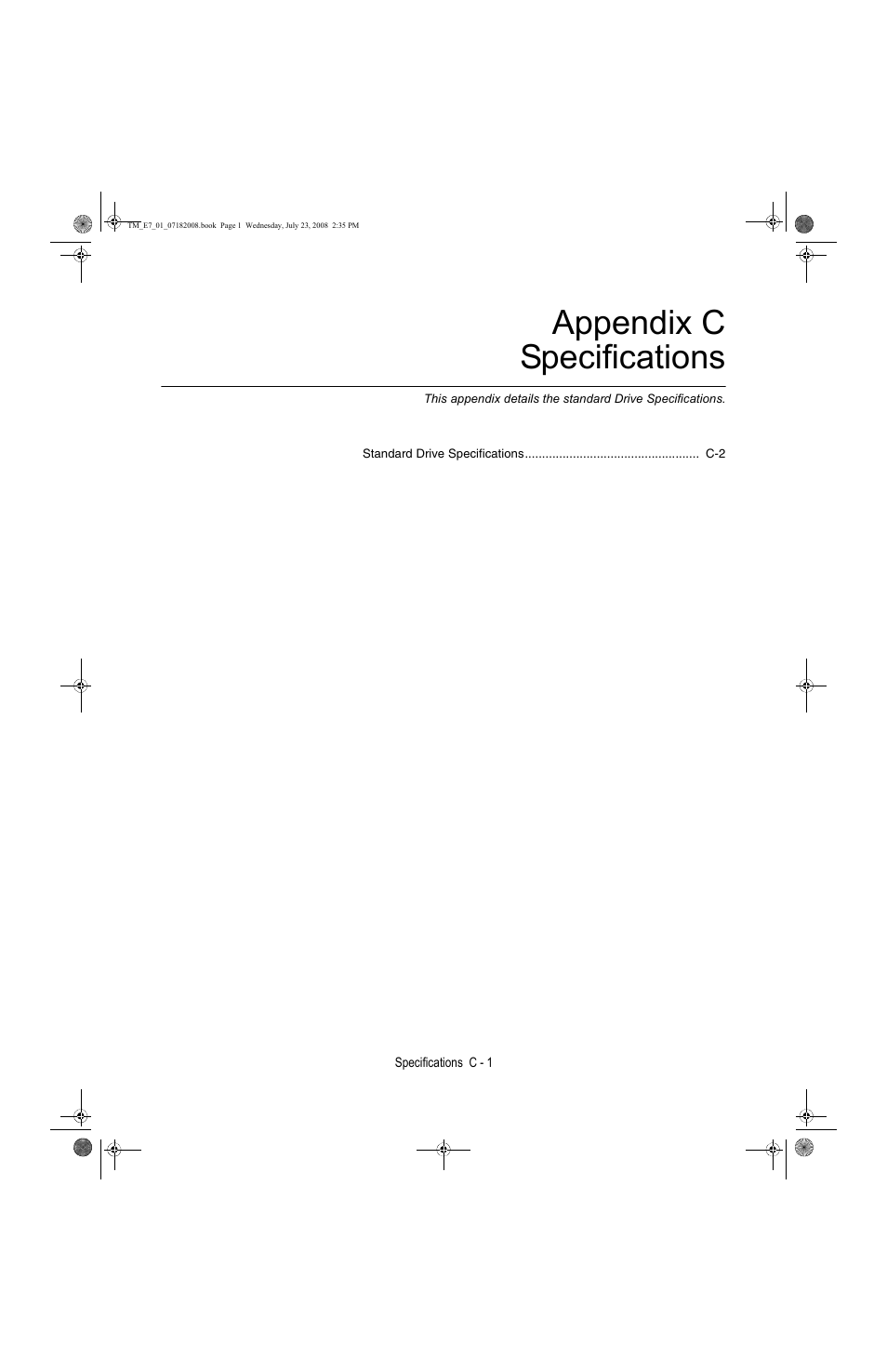 Appendix c - specifications, Appendix c specifications | Yaskawa E7 Drive User Manual User Manual | Page 205 / 244