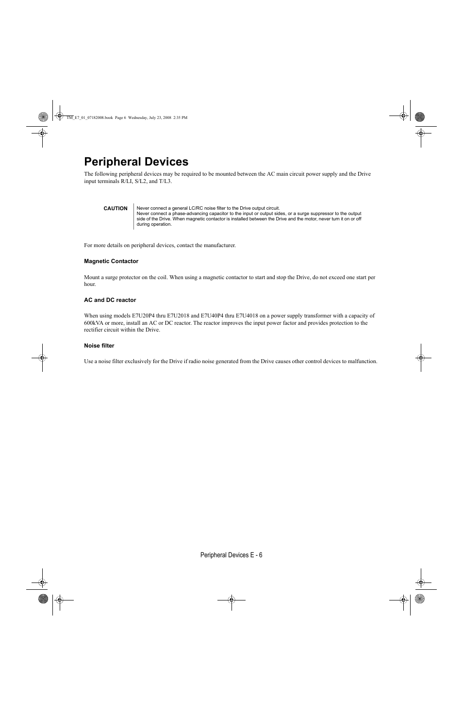 Peripheral devices | Yaskawa E7 Drive User Manual User Manual | Page 228 / 244