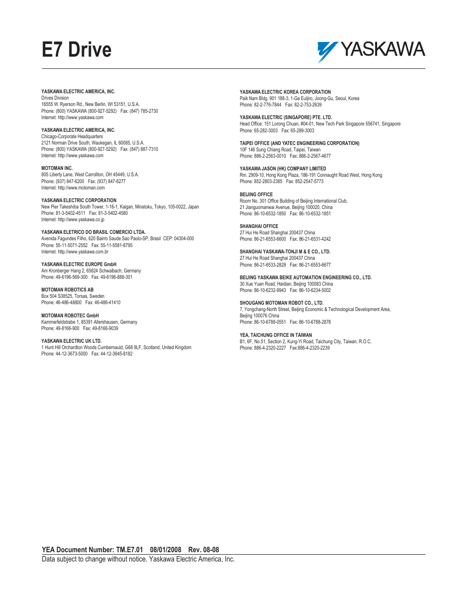 E7 drive | Yaskawa E7 Drive User Manual User Manual | Page 244 / 244