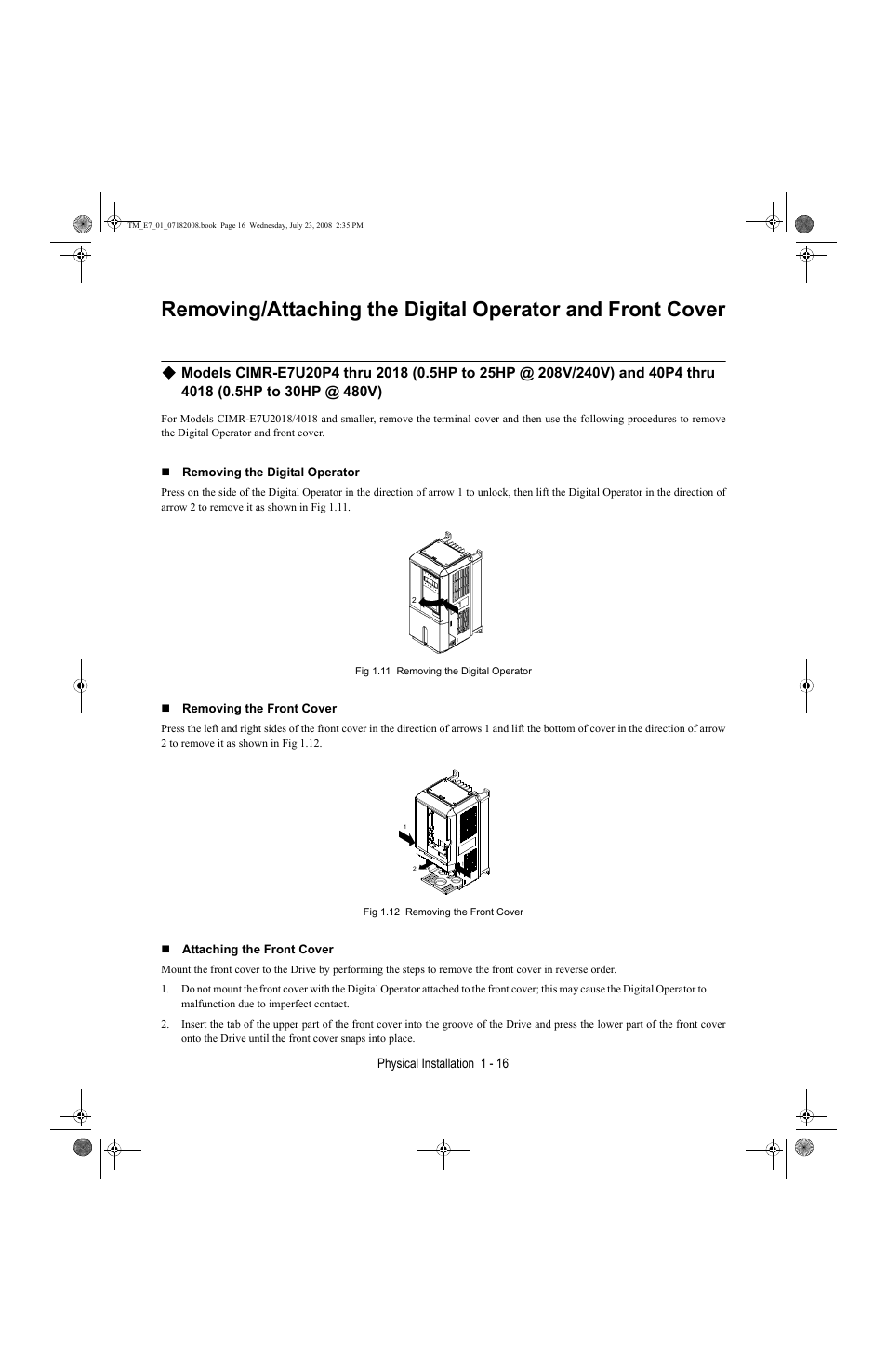 Yaskawa E7 Drive User Manual User Manual | Page 26 / 244