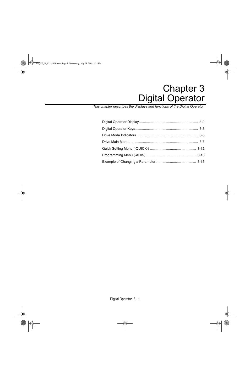 Digital operator, Chapter 3 - digital operator -1, Chapter 3 digital operator | Yaskawa E7 Drive User Manual User Manual | Page 49 / 244