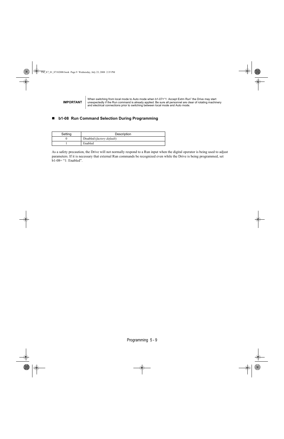Programming 5 - 9 | Yaskawa E7 Drive User Manual User Manual | Page 83 / 244