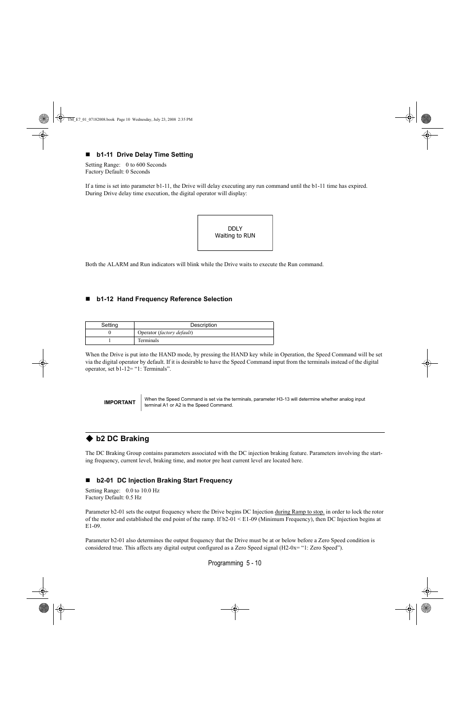 B2 dc braking -10, B2 dc braking | Yaskawa E7 Drive User Manual User Manual | Page 84 / 244