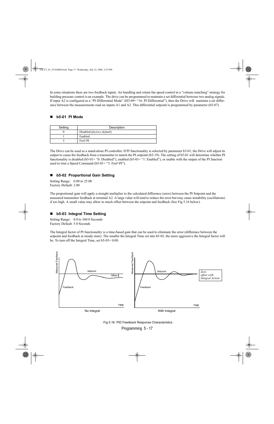 Programming 5 - 17 | Yaskawa E7 Drive User Manual User Manual | Page 91 / 244