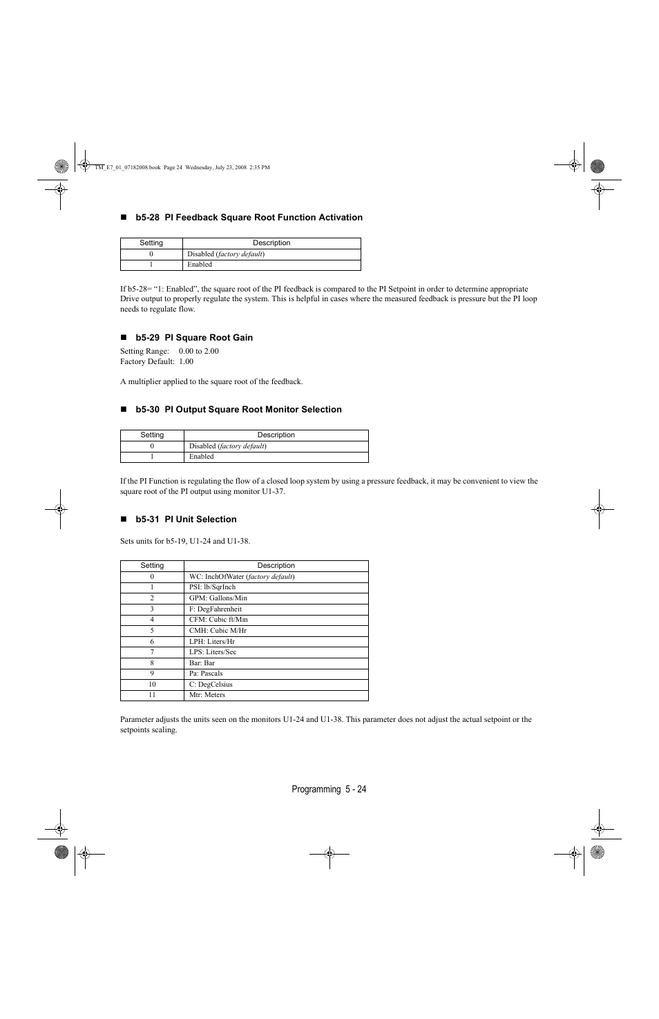 Programming 5 - 24 | Yaskawa E7 Drive User Manual User Manual | Page 98 / 244