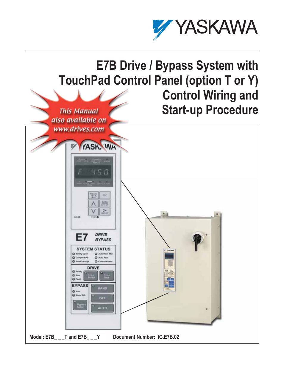 Yaskawa E7B Drive Bypass System User Manual | 50 pages