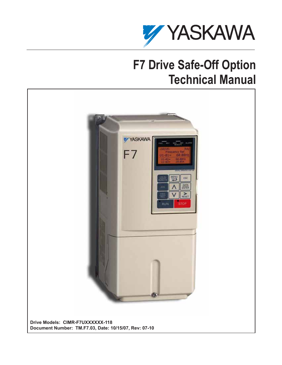Yaskawa F7 Drive Safe-Off Option User Manual | 16 pages