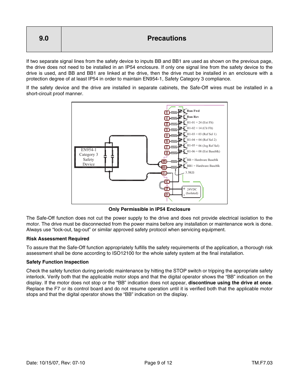 Precautions, 0 precautions | Yaskawa F7 Drive Safe-Off Option User Manual | Page 11 / 16