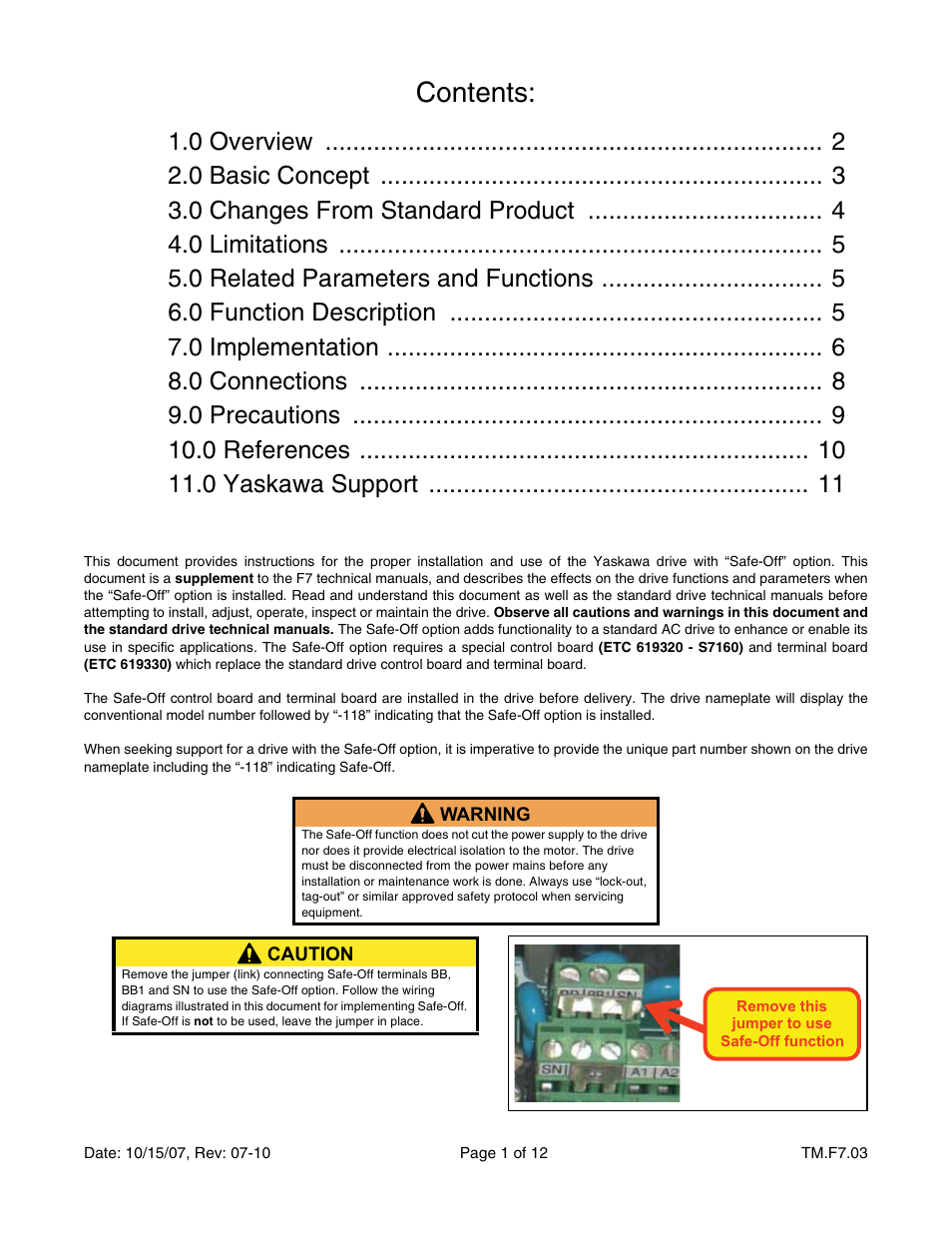 Yaskawa F7 Drive Safe-Off Option User Manual | Page 3 / 16