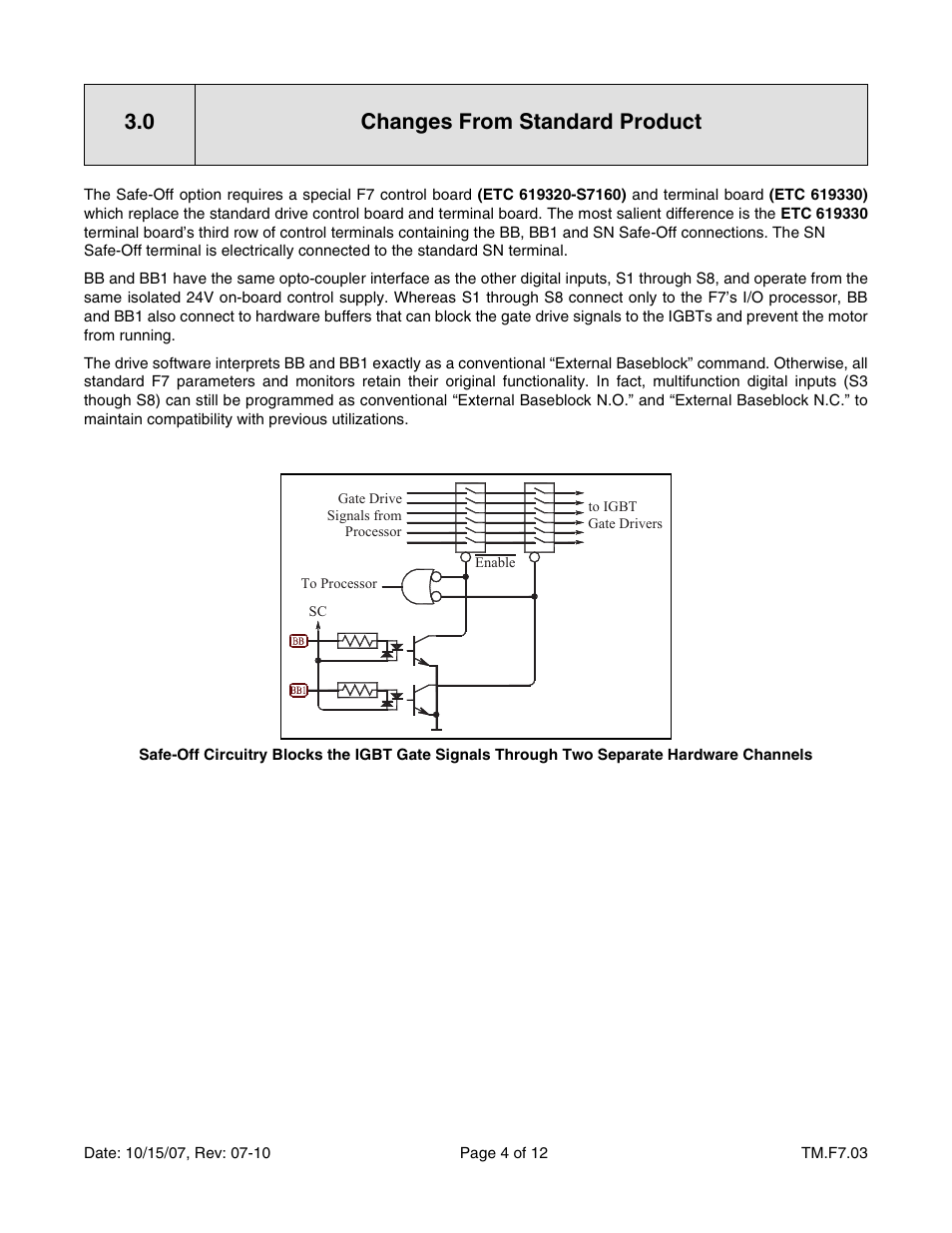 Changes from standard product, 0 changes from standard product | Yaskawa F7 Drive Safe-Off Option User Manual | Page 6 / 16