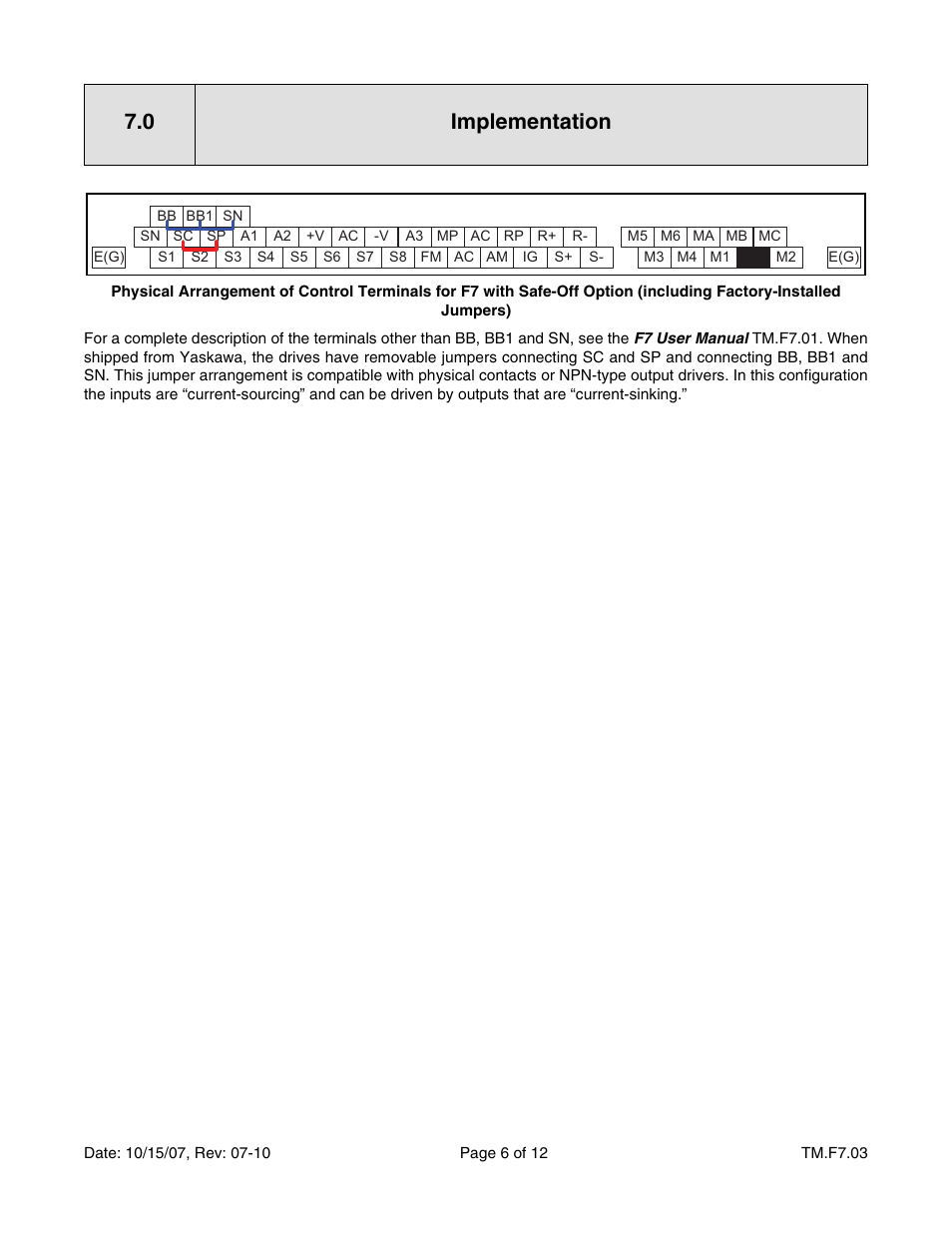 Implementation, 0 implementation | Yaskawa F7 Drive Safe-Off Option User Manual | Page 8 / 16